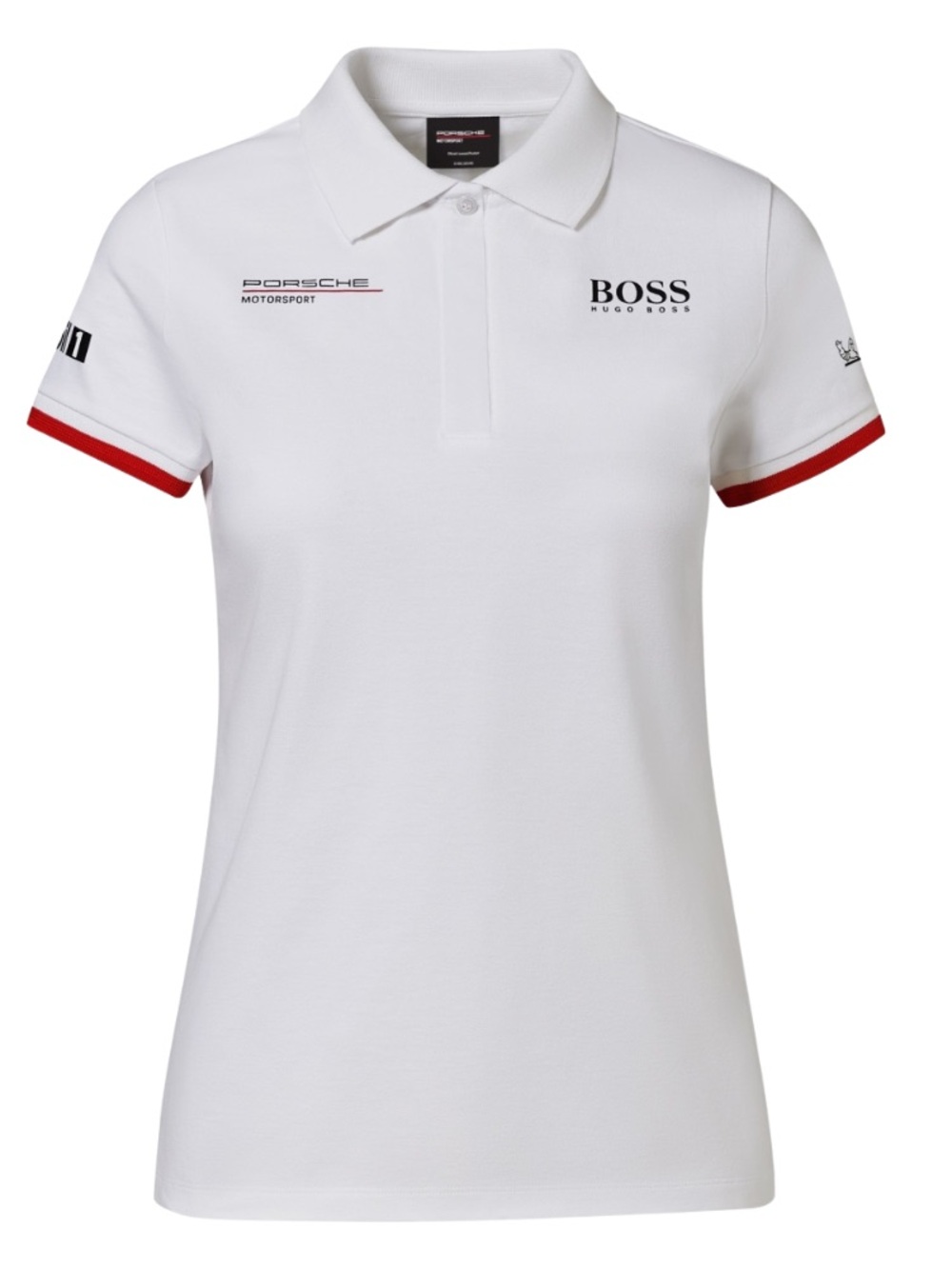 Porsche Motorsport White Polo Tee with Red Sleeve Trim - Women's